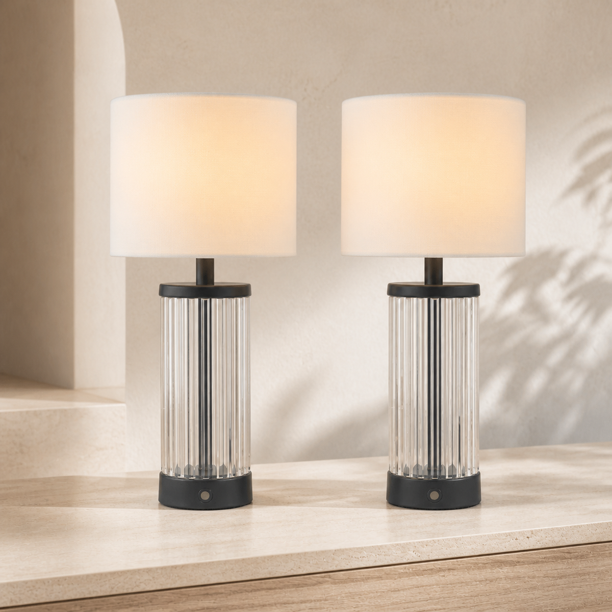 Enrico Rechargeable Table Lamp Satin Black and Glass With Shade LED