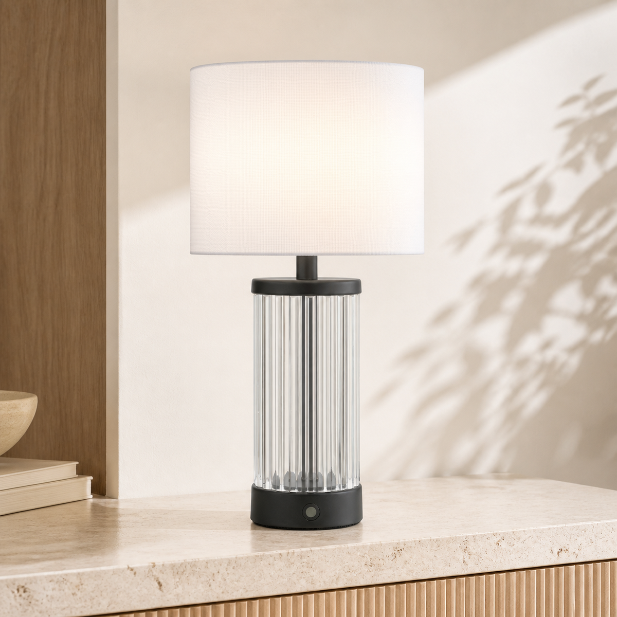 Enrico Rechargeable Table Lamp Satin Black and Glass With Shade LED