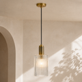 Nikolas Pendant Natural Solid Brass Ribbed Cylinder Glass