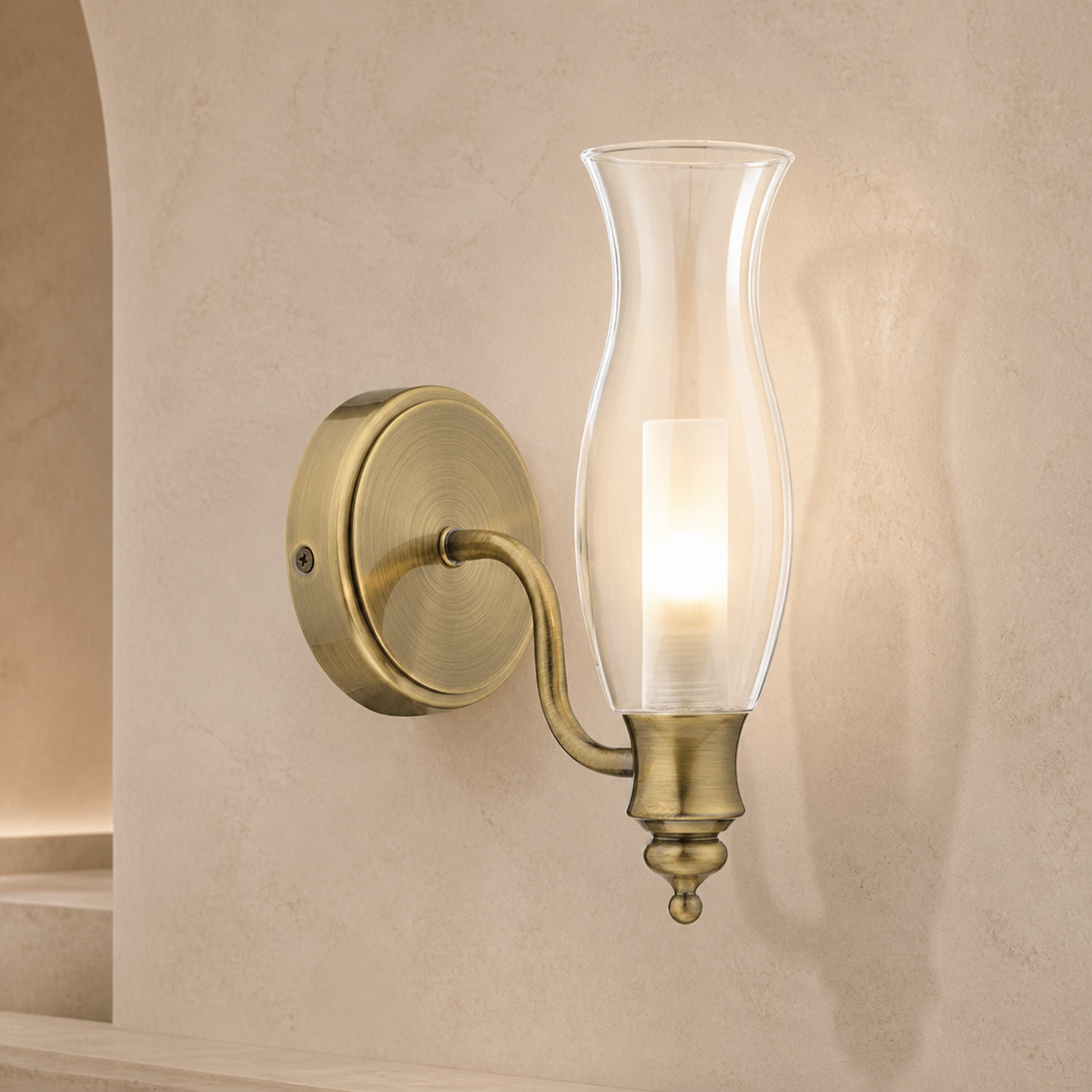 Vestry 1 Light Wall Light Antique Brass IP44
