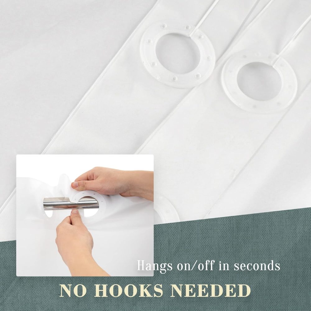 No Hook PEVA Shower Curtain or Liner - 8G Heavy Duty Frosted Bathroom Shower Curtain No Hooks Required, Waterproof Plastic & PVC Free, Standard Size 71 x 74, Frost - Image 3