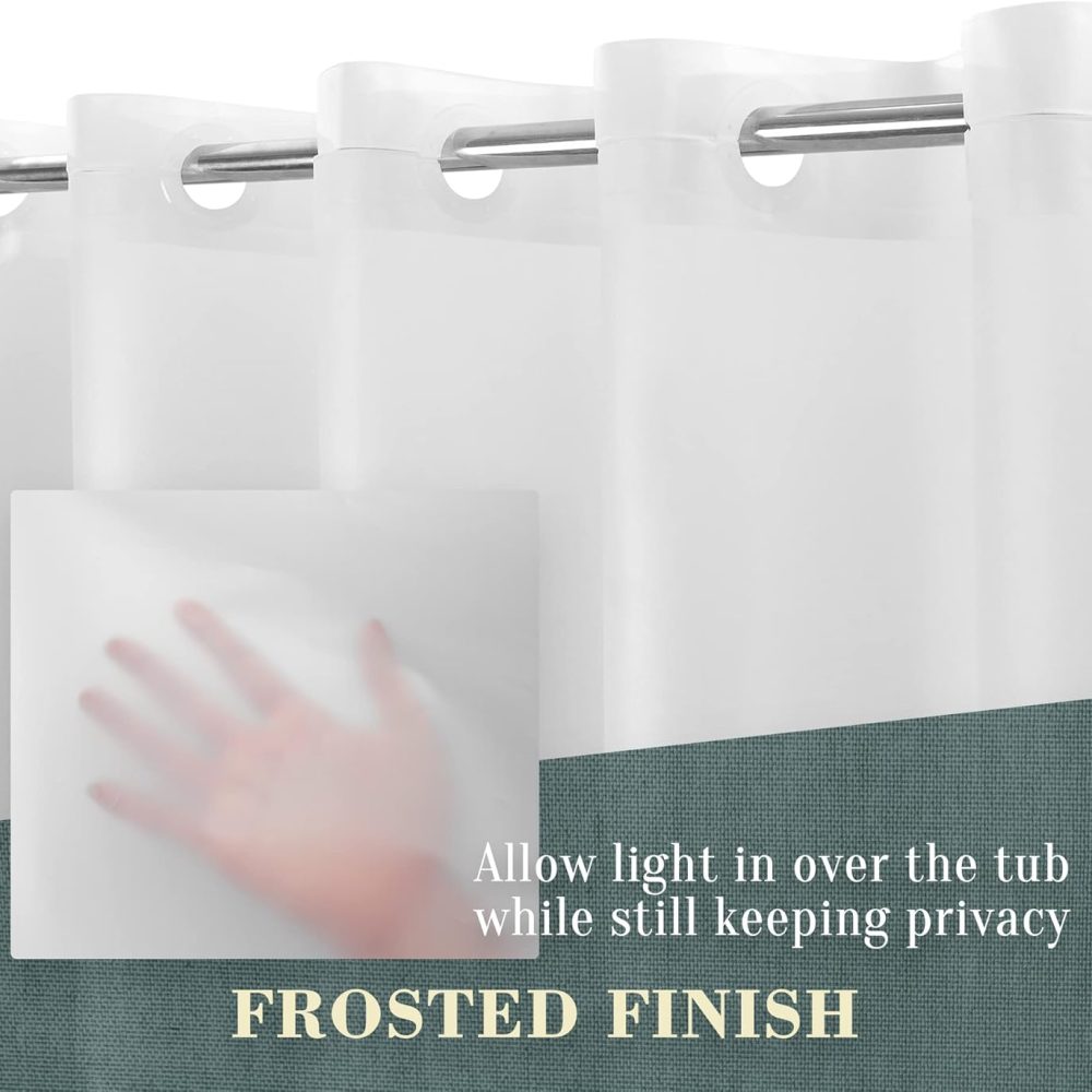 No Hook PEVA Shower Curtain or Liner - 8G Heavy Duty Frosted Bathroom Shower Curtain No Hooks Required, Waterproof Plastic & PVC Free, Standard Size 71 x 74, Frost - Image 4