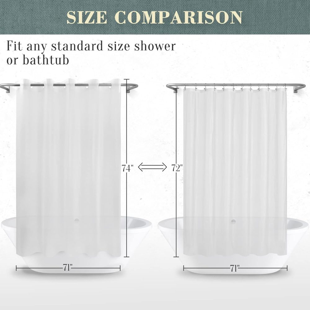 No Hook PEVA Shower Curtain or Liner - 8G Heavy Duty Frosted Bathroom Shower Curtain No Hooks Required, Waterproof Plastic & PVC Free, Standard Size 71 x 74, Frost - Image 7