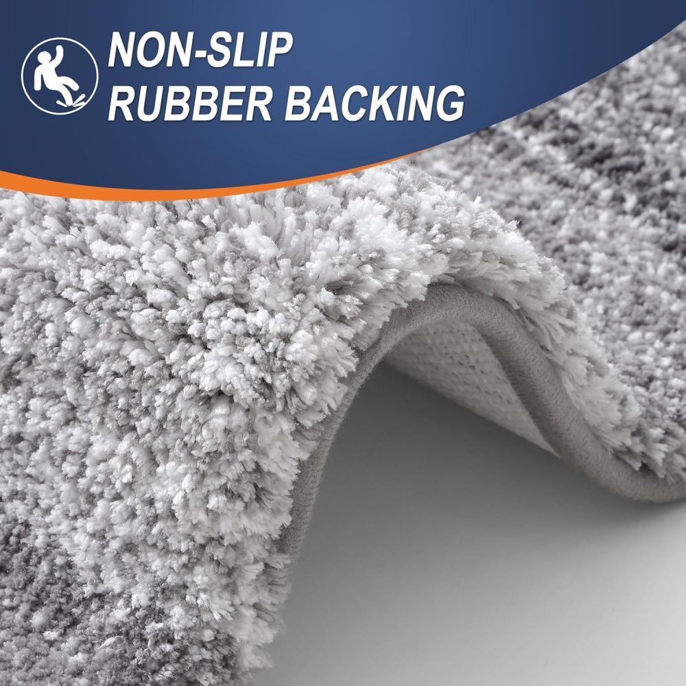 OLANLY Bathroom Rug Set 2 Piece, Soft Absorbent Microfiber Bath Mats and U-Shaped Contour Toilet Rug, Non-Slip, Machine Wash Dry, Plush Shaggy Bath Mats for Bathroom (24"x16"+24"x20", Grey) - Image 5